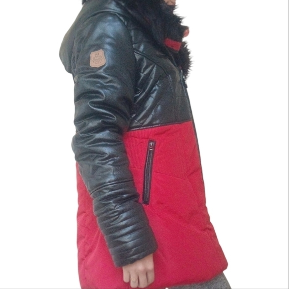 3R Streetwear Red Black Faux Fur Parka Winter Snow Large NWT - Picture 7 of 9